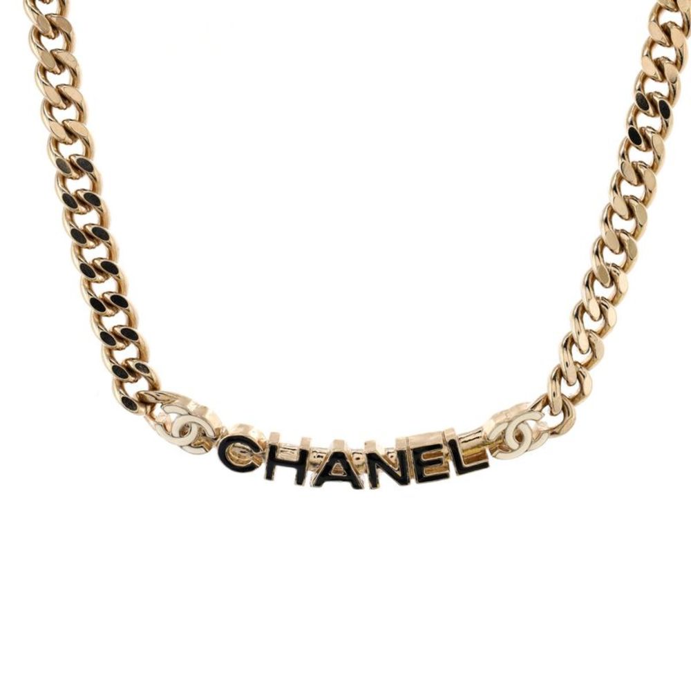 Chanel Logo CC Plate Choker Necklace Metal with Enamel Gold